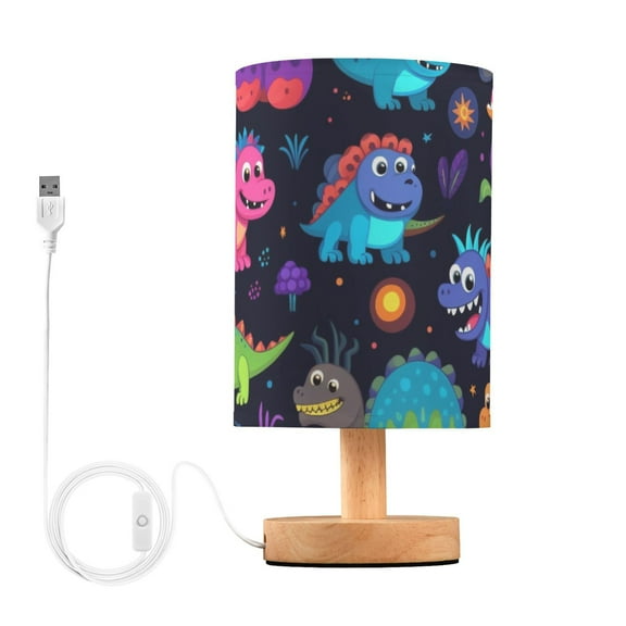 Dinosaurs Bedside Table Lamp LED Warm Lights with USB Charging Port Retro Cylinder Desk Lamps for Bedroom Living Room Office Coffee Bar Decoration