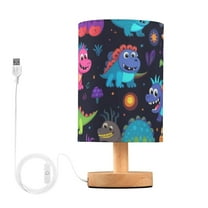 Dinosaurs Bedside Table Lamp LED Warm Lights with USB Charging Port Retro Cylinder Desk Lamps for Bedroom Living Room Office Coffee Bar Decoration
