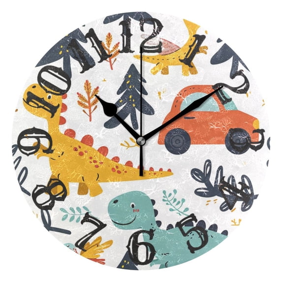 Dinosaurs Birds Leaves Cars 10 inch Wall Clocks Non Ticking Easy to Read Battery Decorative for Home Bathroom Kitchen Bedroom Living Room
