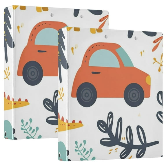 Dinosaurs Birds Leaves Cars 3 Ring Binders 1.5 inch Hardcover File Folders with Interior Pockets A4 Size Organizer for School Office Hospital Set of 2