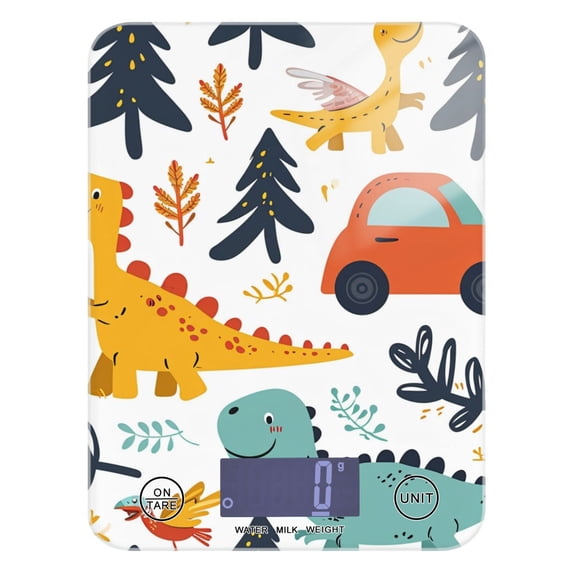 Dinosaurs Birds Leaves Cars Food Scale Digital Kitchen Scale Waterproof Tempered Glass Tare Function 11 lb for Baking Cooking Meal Prep
