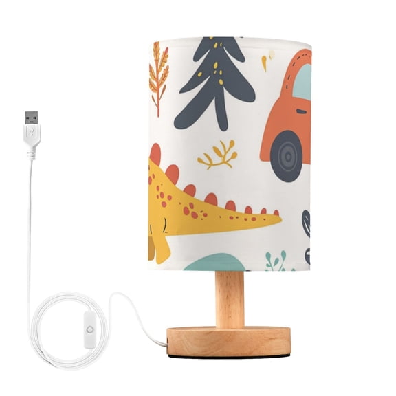 Dinosaurs Birds Leaves Cars Table Lamp USB Bedside Desk Nightstand Lamp Printed Gifts Small Lamp Wood Base for Bedroom Living Room Kids Room College Dorm