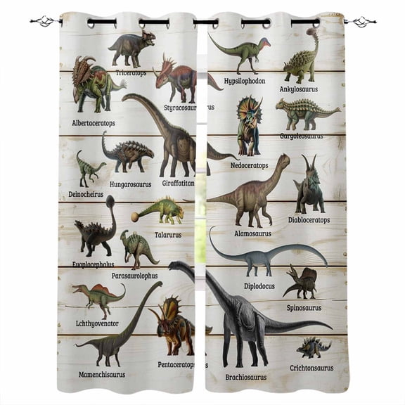 Dinosaurs Black Out Curtains 63 Inch Long, Room Darkening Draperies Curtains Panels, Natural Primitive Wild Animals Wood Grain Thermal Insulated Curtain for Bedroom Living Room 52"x63" 2 Panels