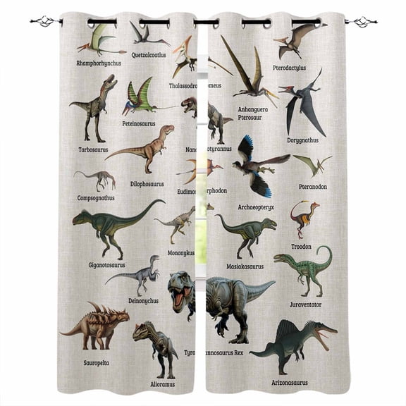 Dinosaurs Blackout Curtains for Bedroom, Thermal Insulated Window Treatment, Natural Primitive Wild Animals Beige Grommet Top Blackout Draperies and Drapes for Basement 27.5"x39" 2 Panels