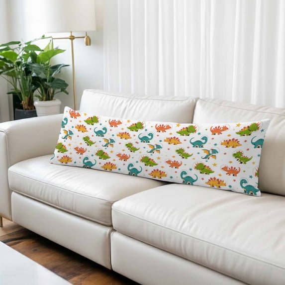 Dinosaurs Body Pillow Covers 20"x60", Green Orange Blue Cartoon Dinosaurs Soft Brushed Microfiber Breathable Throw Pillow Covers, Pillowcase with Zipper for Couch Sofa Bedroom Living Room