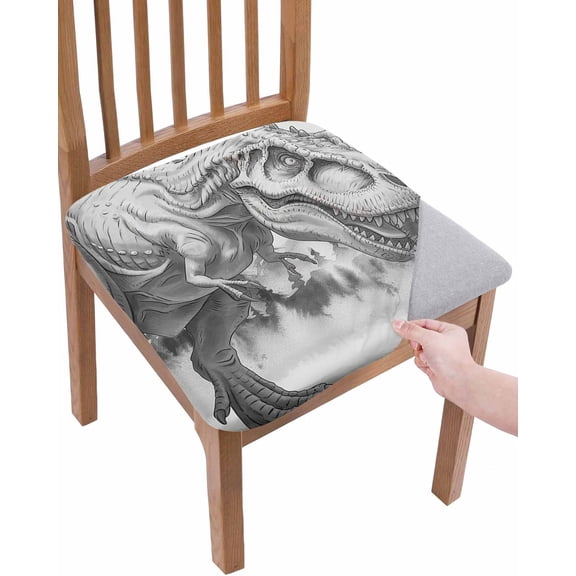 Dinosaurs Boy Chair Seat Covers for Dining Room Stretch Chair Seat Covers Set of 2, Gray Funny Cartoon Forest Animals Chair Seat Protector Cushion Slipcovers for Kitchen Restaurant Office