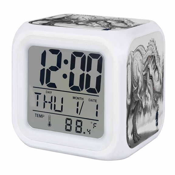 Dinosaurs Boy Digital Alarm Clock for Bedrooms, Smart LED Alarm Clock with 7 Color Changing Night Light, Gray Funny Cartoon Forest Animals Silent Wake Up Clocks for Sleep Study Cooking 3.2"x3.2"
