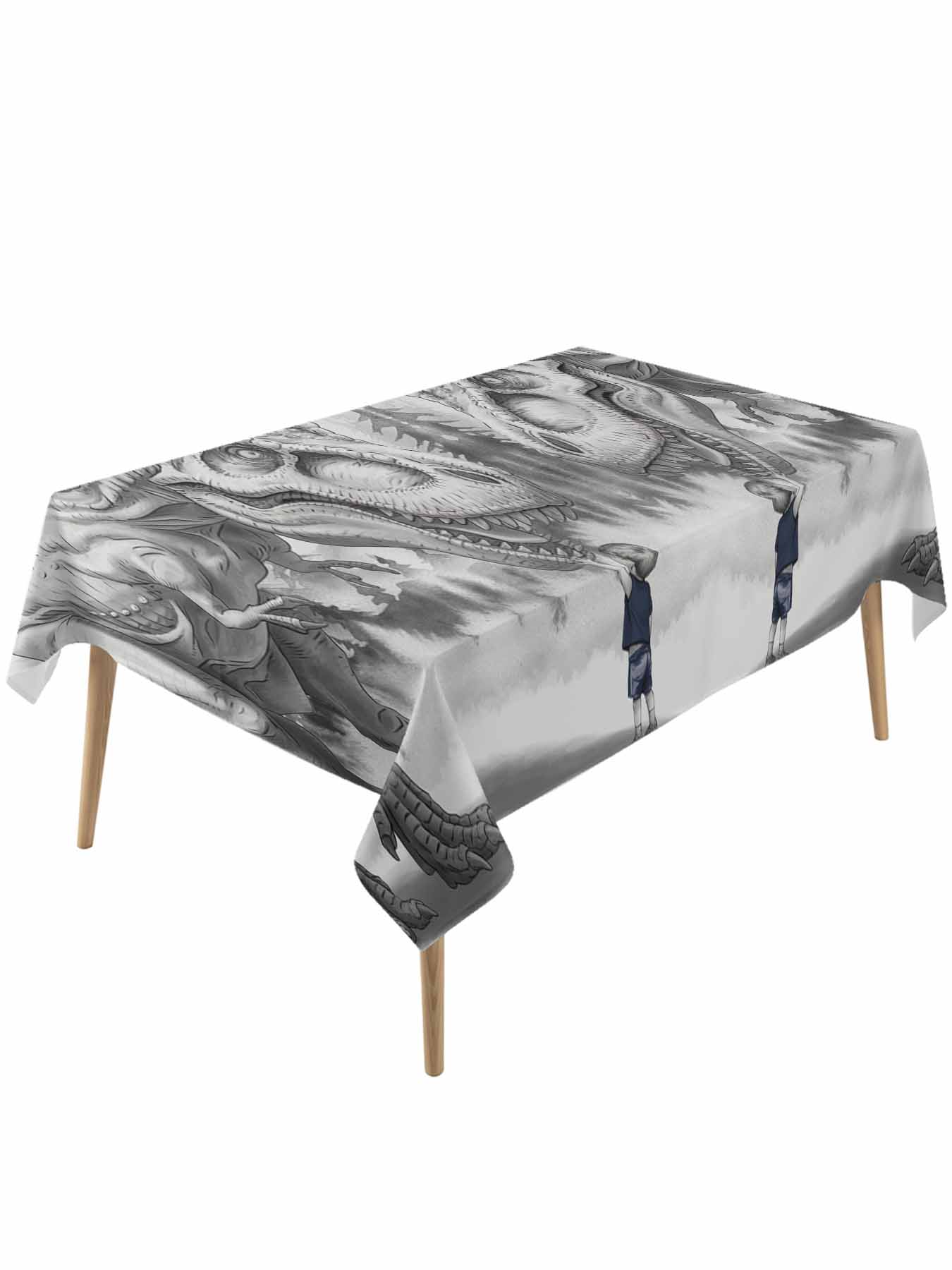 Dinosaurs Boy Table Cloth, Gray Funny Cartoon Forest Animals Waterproof ...