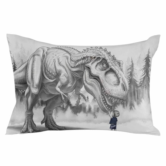 Dinosaurs Boy Throw Pillow Cover 20 x 26 Inch Decorative Pillow Cover Gray Funny Cartoon Forest Animals Lumbar Pillowcase Seasonal Rectangle Cushion Case for Couch Sofa Bed Living Room
