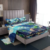 Dinosaurs Sheet Set Twin,3D Dino Sheets Dinosaurios Reptile Jungle Animal Bed Sheets Set,Tropical Trees Pterosaur Triceratops Tyrannosaurus Rex Room Decor