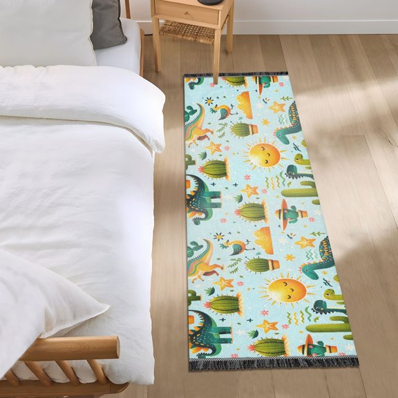 Dinosaurs Cactus Sun Star Cloud Runner Area Rug 2x6 Soft Non-Slip Washable Bedside Carpet for Hallway Bedroom Living Room Home Decor