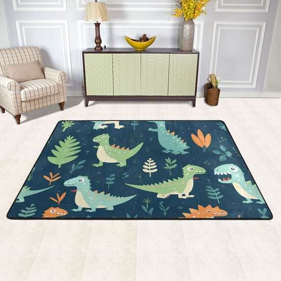 Dinosaurs Cartoon Area Floor Mats Soft Large Nursery Rugs Non-Slip Foam Carpets Living Room Doormat for Bedroom Dinning Decor 36" x 24"
