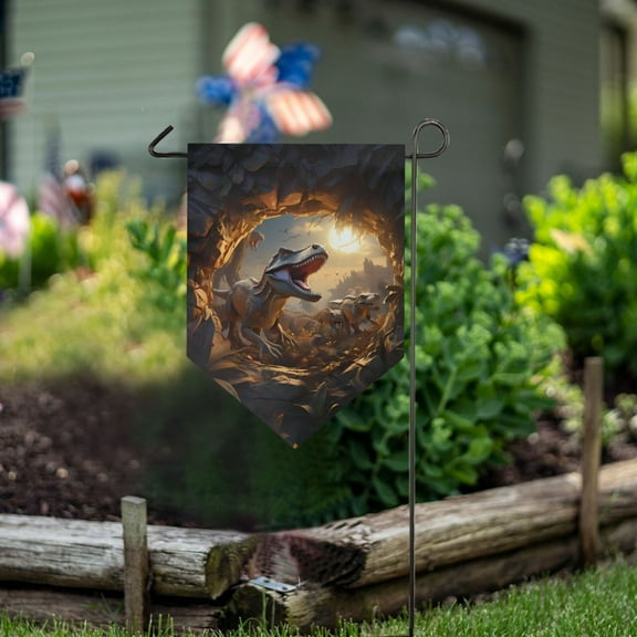 Dinosaurs Cave Leaves Garden Flag 18" x 12.5" Double Sided Yard Lawn Outdoor Decor Small Yard Flags