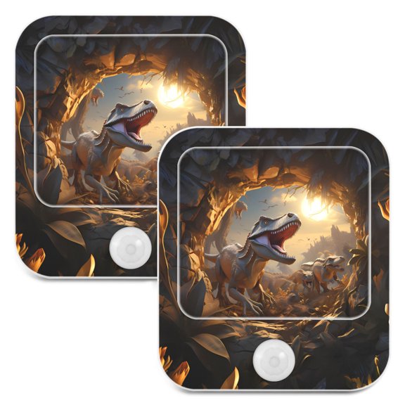 Dinosaurs Cave Leaves Night Lights Plug into Wall LED with Auto Light Sensor Warm Light for Kids Hallway Bedroom Living Room Kitchen Bathroom Set of 2