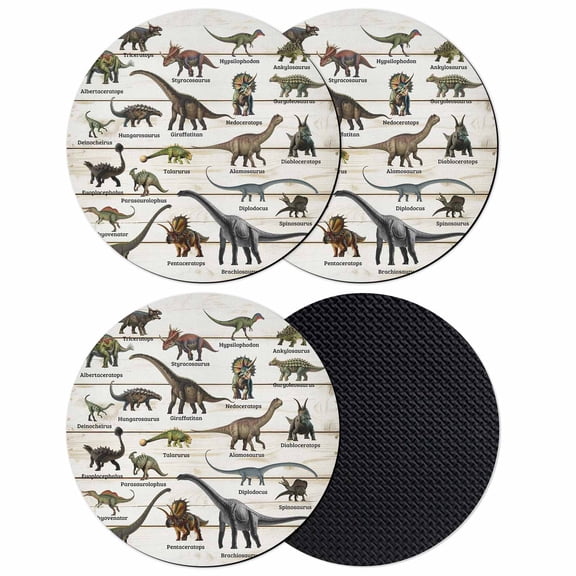 Dinosaurs Coasters Set of 4, Absorbent Coasters for Drinks, Natural Primitive Wild Animals Wood Grain Coaster for Desk Coffee Table Protection, Home Decor House Warming Gifts 4"