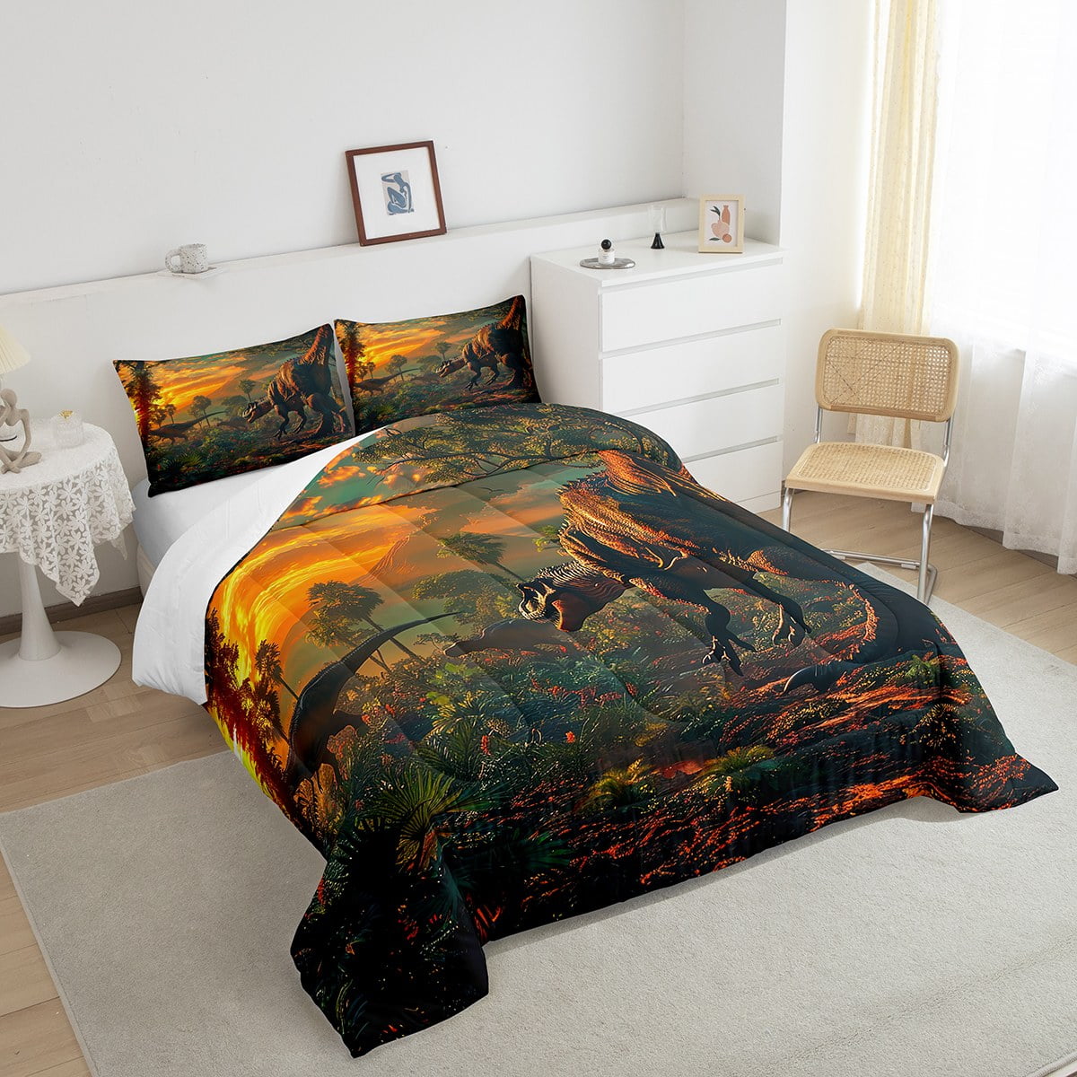 Dinosaurs Comforter Set 3D Realistic Dinosaur Queen Bedding Sets for