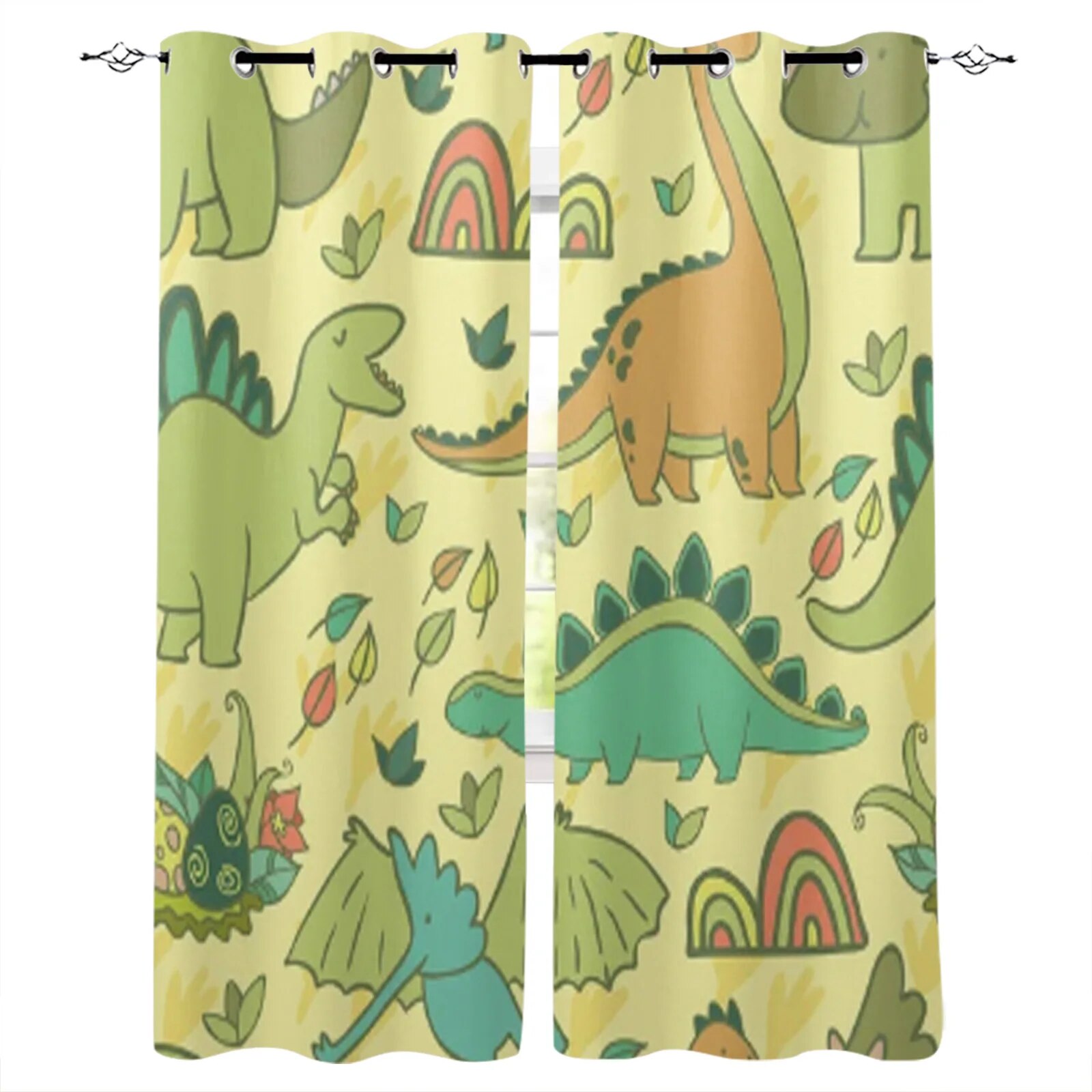 Dinosaurs Cute Green Tiled Printed Curtains for Living Room Home