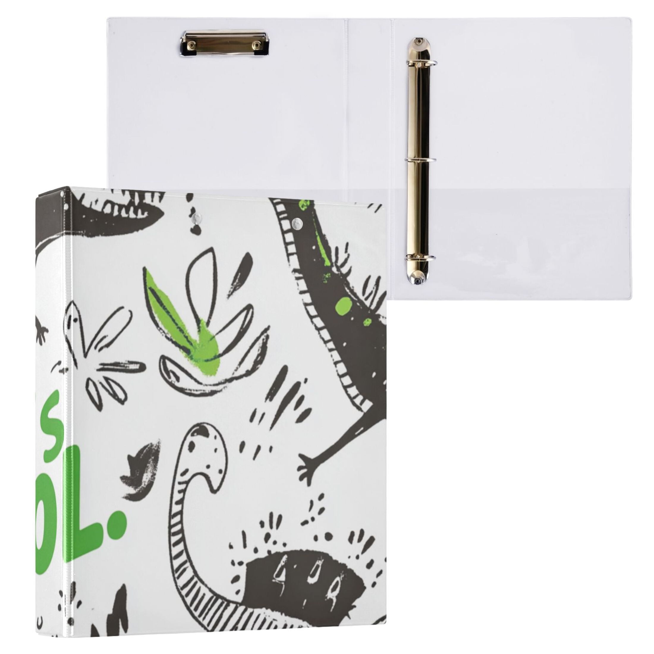 Dinosaurs Doodles 3 Ring Binders 1.5 inch Hardcover File Folders with Interior Pockets A4 Size Organizer for School Office Hospital