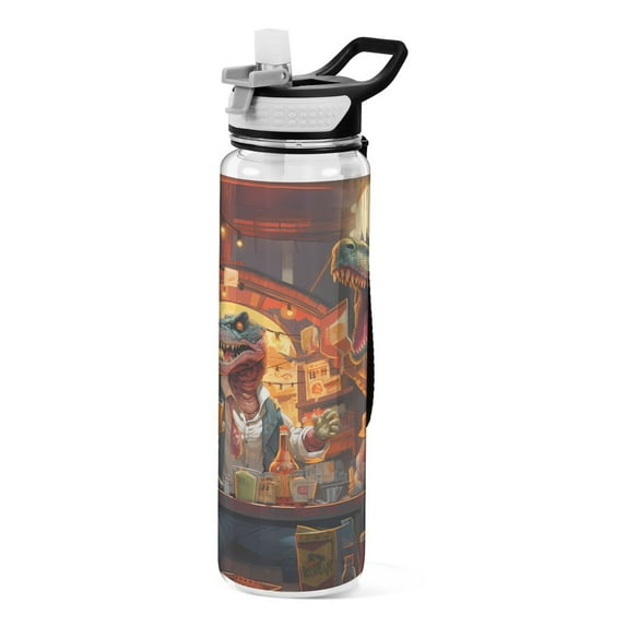 Dinosaurs Drink Desk Lamb Sports Water Bottle Portable Travel Mug 32oz BPA Free Leak Proof Straw Transparent Tritan for Gym Yoga Cycling Camping