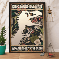 Dinosaurs Eat Man Woman Inherits The Earth Paper Poster No Frame Matte Wall Art Decor 11 x 17 Inch Poster
