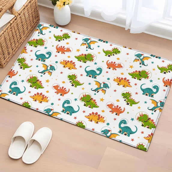 Dinosaurs Entryway Rug 2'x3' Non Slip Front Door Mats, Green Orange Blue Cartoon Dinosaurs Entrance Rugs Indoor Outdoor Carpet, Washable Floor Mats Small Area Rug for Bedroom Kitchen