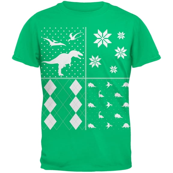 Dinosaurs Festive Blocks Ugly Christmas Sweater Green Adult T-Shirt