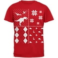 thumbnail image 1 of Dinosaurs Festive Blocks Ugly Christmas Sweater Red Adult T-Shirt, 1 of 1