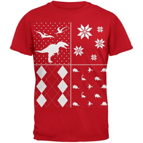Dinosaurs Festive Blocks Ugly Christmas Sweater Red Adult T-Shirt