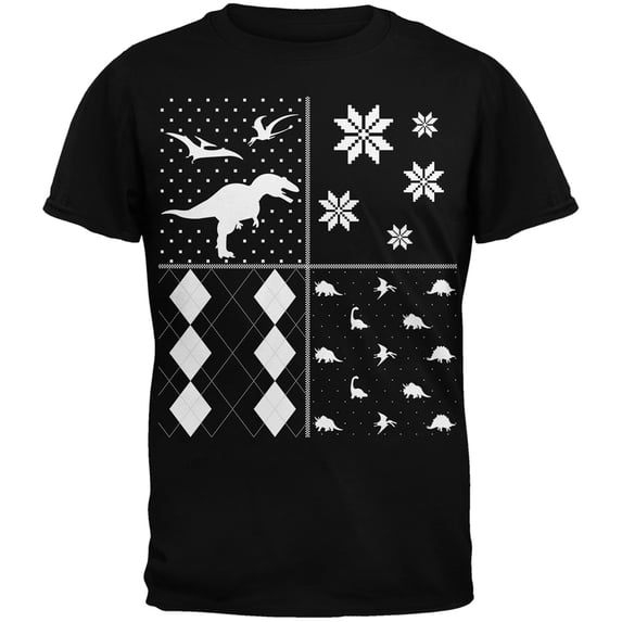Dinosaurs Festive Blocks Ugly Sweater Black Youth T-Shirt