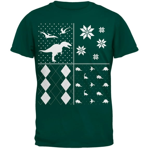 Dinosaurs Festive Blocks Ugly Sweater Dark Green Youth T-Shirt