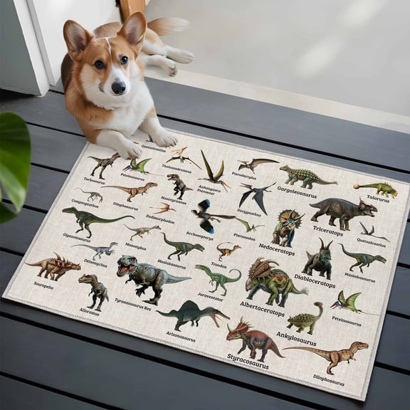 Dinosaurs Front Door Rugs 2x3 ft Vintage Major Dinosaur Groups of Jurassic Era Animals Linen Texture Small Rug for Entryway Non Slip Washable Bathroom Door Mat Absorbent Floor Mat for Indoor Entrance