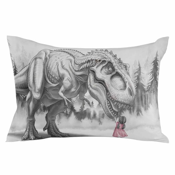 Dinosaurs Girl Throw Pillow Cover 16 x 24 Inch Decorative Pillow Cover Gray Funny Cartoon Animals Forest Lumbar Pillowcase Seasonal Rectangle Cushion Case for Couch Sofa Bed Living Room