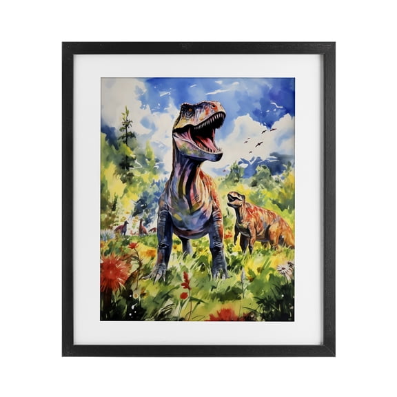 Stupell Industries Dinosaurs In Natural Field Black Framed Print Under Glass, design by Creative Studio, 16 x 13