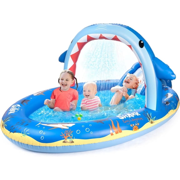 Dinosaurs Inflatable Play Center Kiddie Pool with Slide and Sprinkler for Children, 96''x59''x39'' Baby Pool for Backyard and Garden