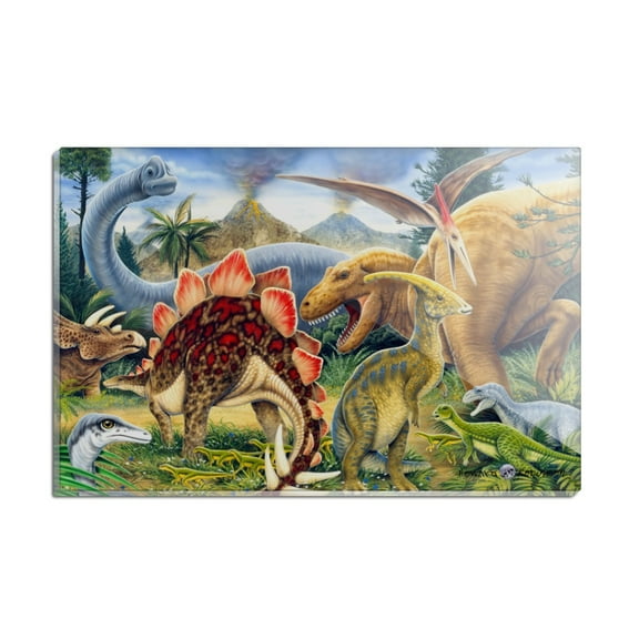 Dinosaurs Jurassic Collage T-Rex Stegasaurus Rectangle Acrylic Fridge Refrigerator Magnet
