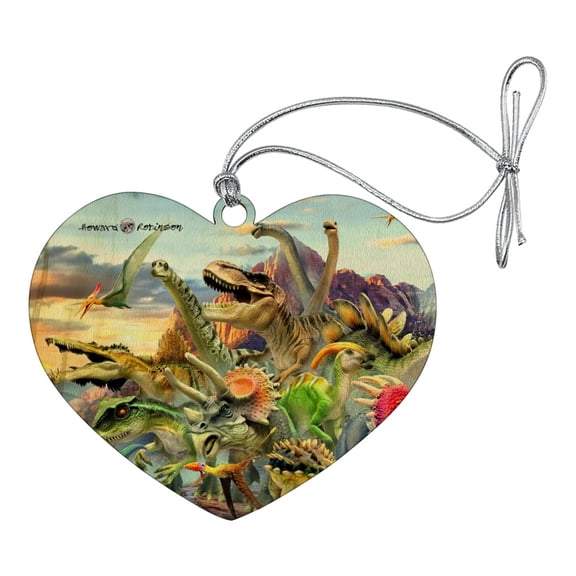 Dinosaurs Jurassic Dinosaurious Stampede Heart Love Wood Christmas Tree Holiday Ornament
