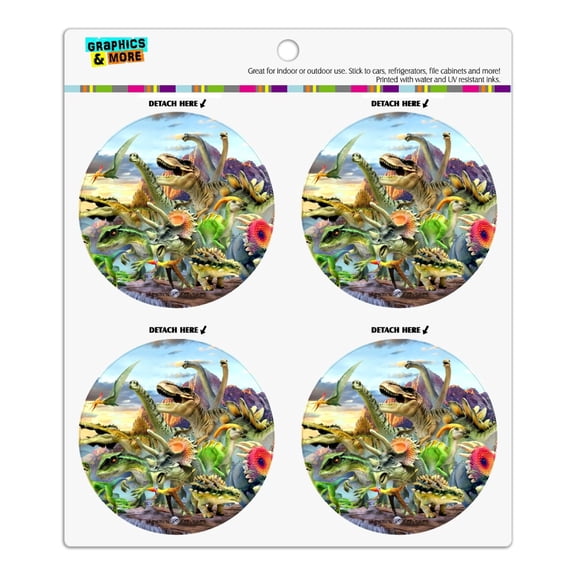 Dinosaurs Jurassic Dinosaurious Stampede Refrigerator Fridge Locker Vinyl Circle Magnet Set