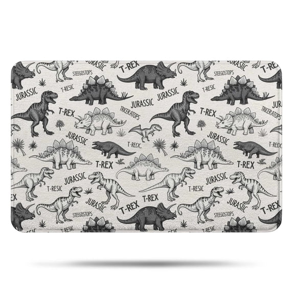 Dinosaurs Jurassic Text Pattern Bathroom Rugs Mat,Non Slip Microfiber Bathroom Rug,Rubber Backing,Soft Bathroom Mats for Bathroom Floor,Tub and Shower,17x27in(43x68cm)