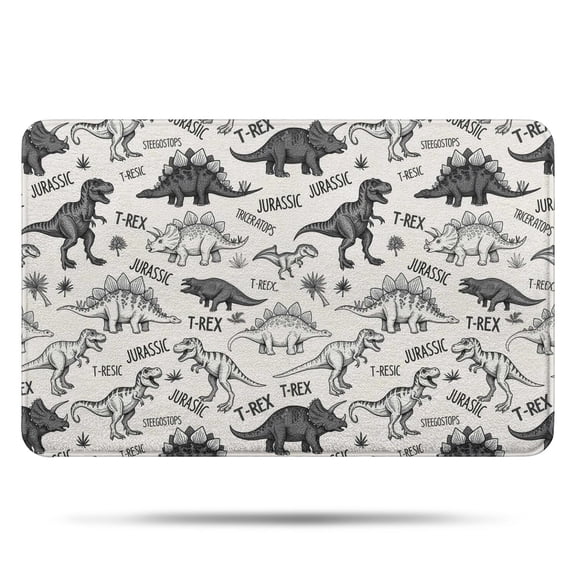 Dinosaurs Jurassic Text Pattern Bathroom Rugs Mat,Non Slip Microfiber Bathroom Rug,Rubber Backing,Soft Bathroom Mats for Bathroom Floor,Tub and Shower,17x27in(43x68cm)