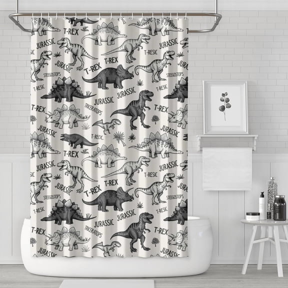 Dinosaurs Jurassic Text Pattern Shower Curtain 72"x72" ,Bathroom Decorative Shower Curtains Set with 12 Hooks,Modern Waterproof Washable Shower Curtain