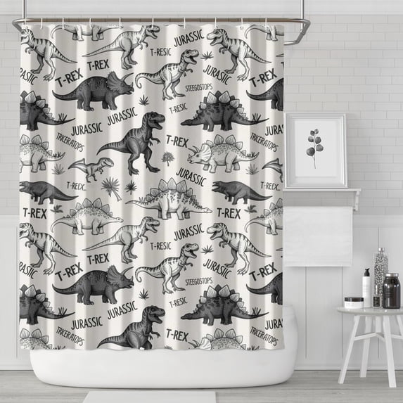 Dinosaurs Jurassic Text Pattern Shower Curtain 84"x72" ,Bathroom Decorative Shower Curtains Set with 12 Hooks,Modern Waterproof Washable Shower Curtain