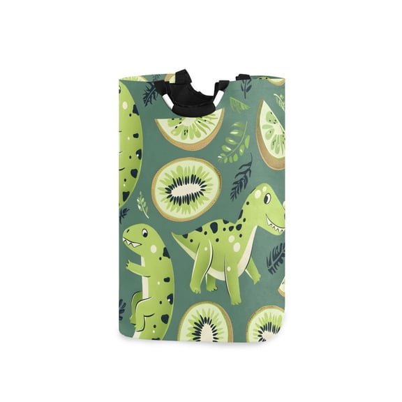 Dinosaurs Kiwi and Palm Leaves Laundry Basket with Handles Foldable Laundry Hamper Freestanding Washing Bin 50L
