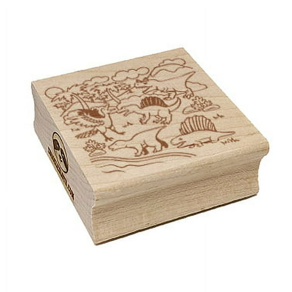 Dinosaurs Landscape Square Rubber Stamp Stamping Scrapbooking Crafting - Small 1.25in