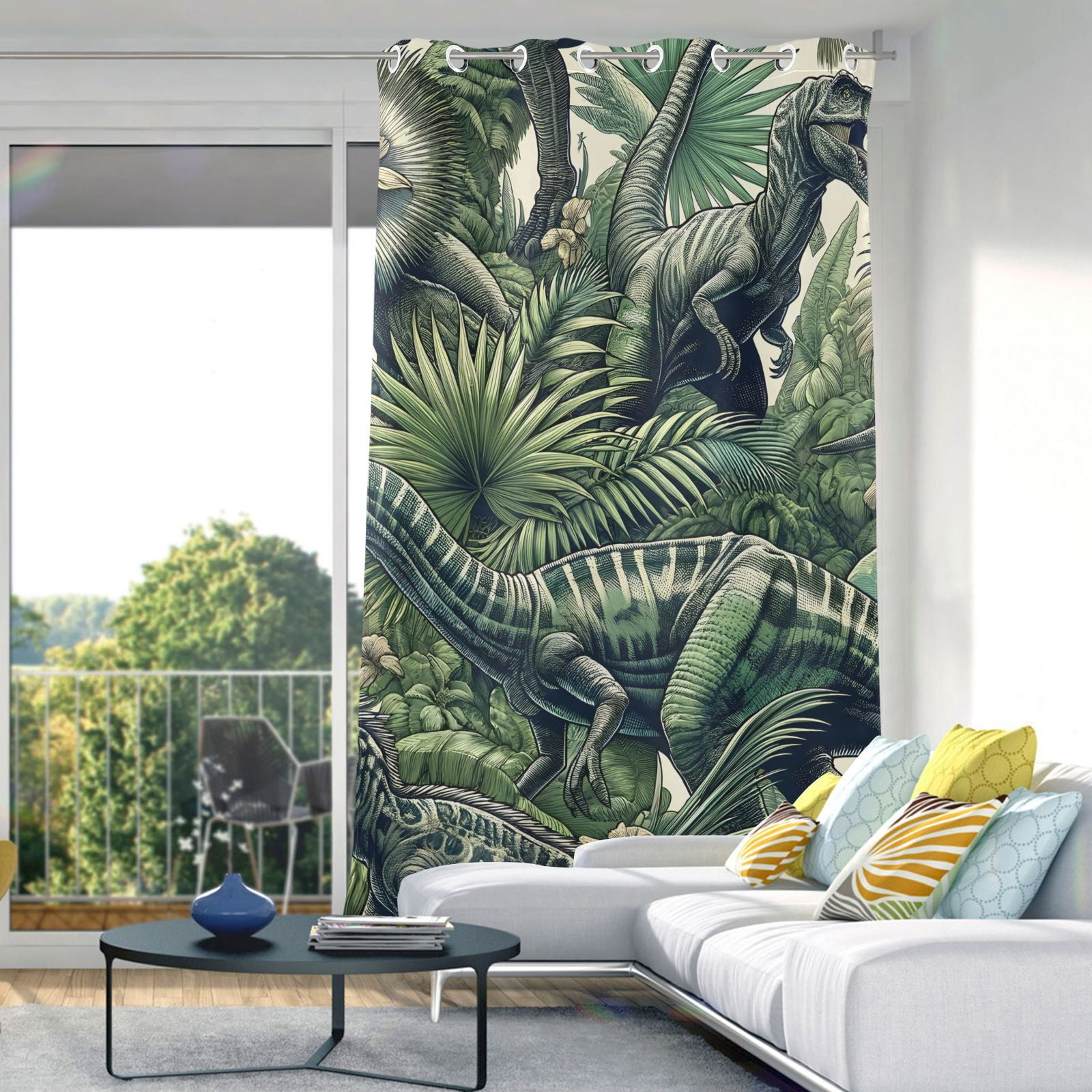 Dinosaurs Leaves Blackout Curtain Panels Drapes Privacy Assured with Light Filtering Curtains for Living room Bedroom Bathroom Window