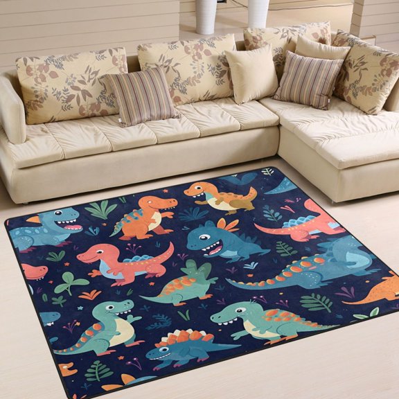 Dinosaurs Leaves Cartoon Area Rug Washable 80 x 58 Floor Carpet Mat Non Slip for Bedroom Living Room Home Decor