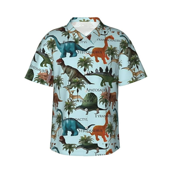 Dinosaurs Men'S 3d Print Casual Button Down Shirts, Novelty Hawaiian Short Sleeves 2xl