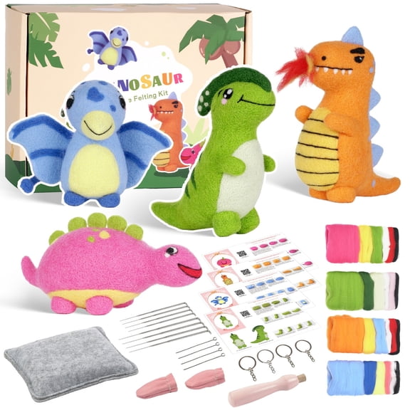 Wizardi Beginner Needle Felting Kit for Adults - Dinosaurs. Animal Felting Kit. Felting Tools. Wool Felting Supplies. Felt Crafts. Wool Felt. F07N8-Z-02