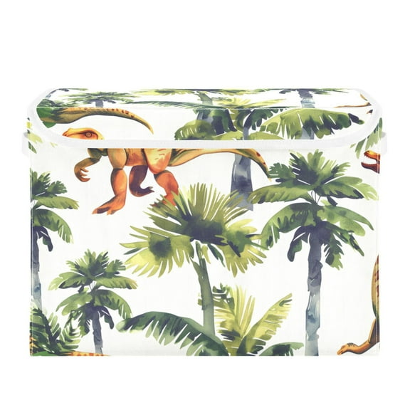 Dinosaurs Palm Trees Watercolor Foldable Storage Bin with Lid and Handle Collapsible Storage Box 16.5 x 12.6 x 11.8 inches