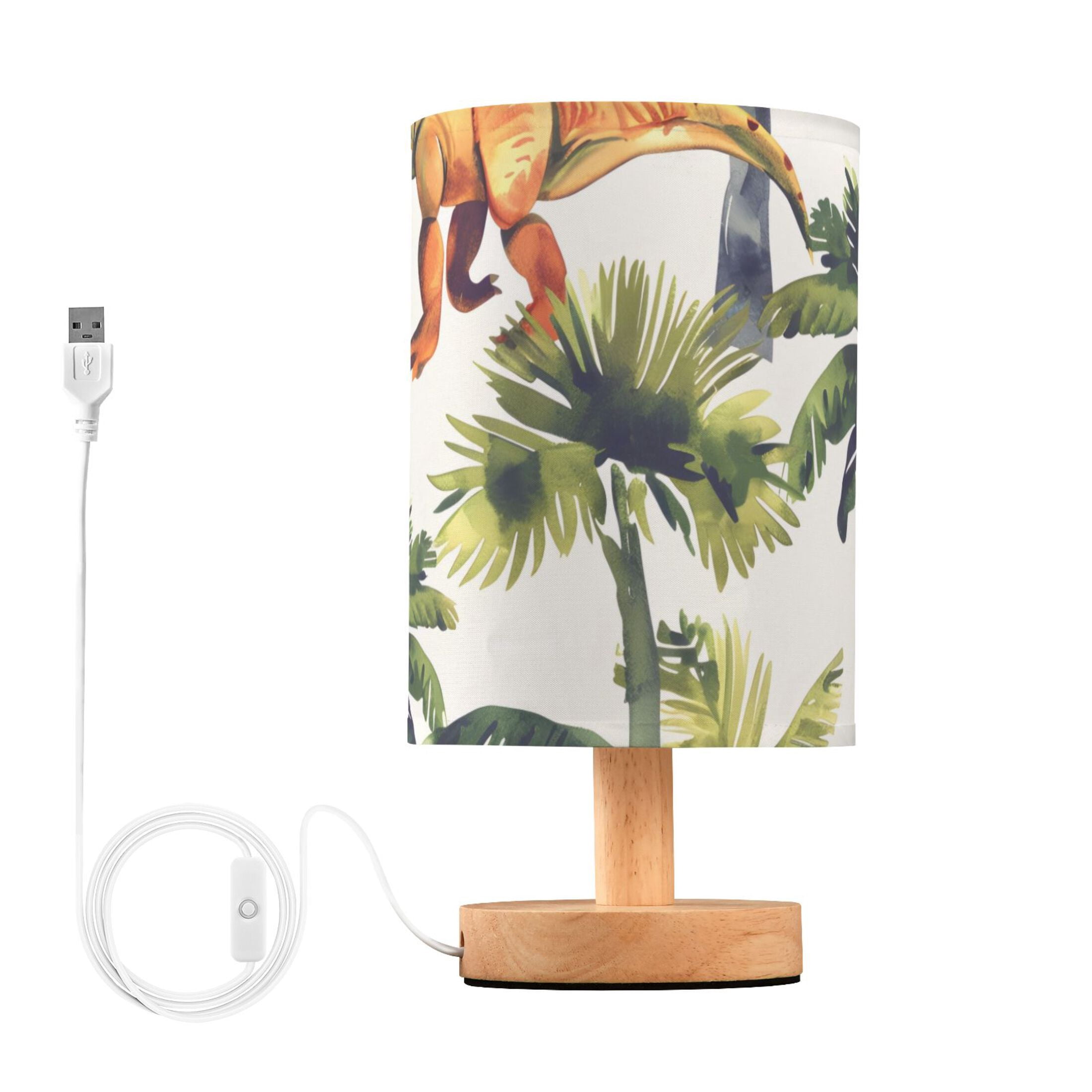 Dinosaurs Palm Trees Watercolor Table Lamp with USB Port LED Warm Light Lamp Night Light Home Decor