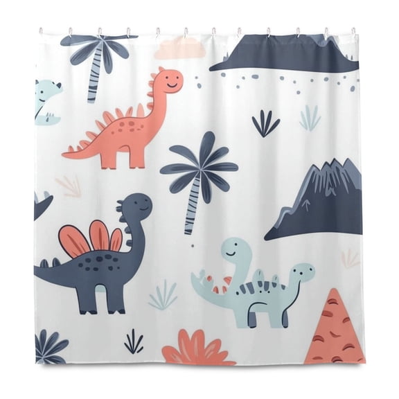 Dinosaurs Pattern 72x72 Waterproof Shower Curtain Liners Durable Metal C-Hooks Fade-Proof Thermal Print Anti-Splash